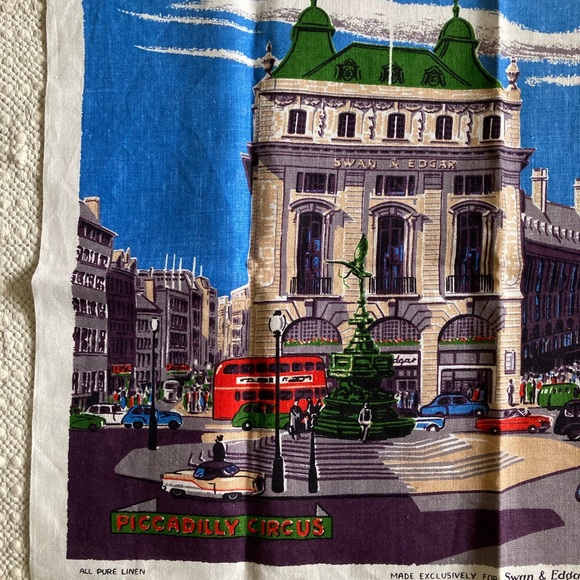 Pure Irish Linen Towel Piccadilly Circus for Swan and Edgar - vintage - Picture 7 of 9